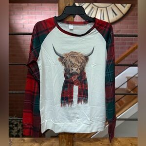 NWT Plaid Long-Sleeve with Highland Cow 🐮